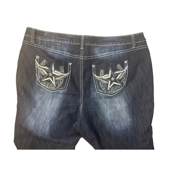 Cato Premium Star Bling Pocket Dark Denim Jeans 26W Plus Western Rhinestone - Picture 2 of 9